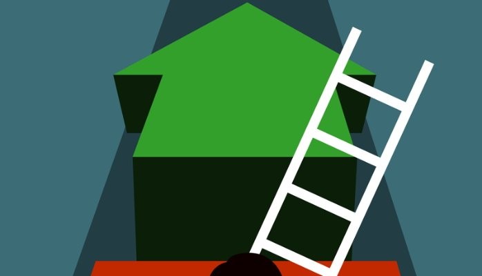 green up arrow and a white stair together
